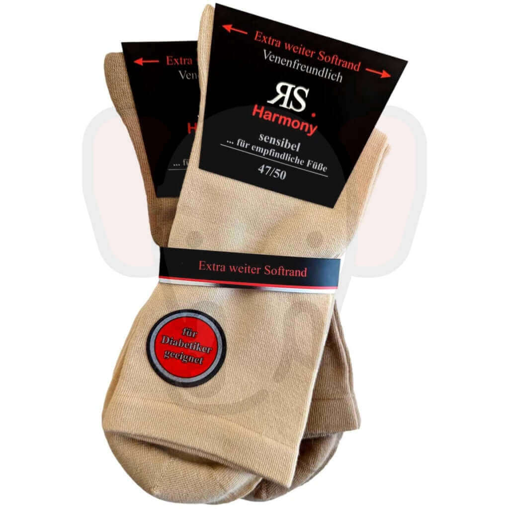 Chaussettes Extra Larges Grande Taille Mollet Fort - 2 Paires 47/50 / Beige Clair/Beige Foncé
