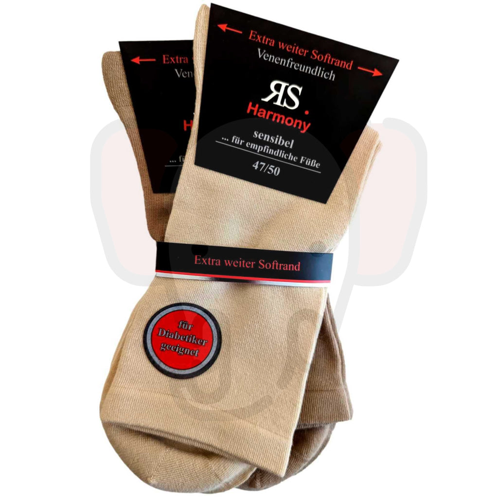 Chaussettes Extra Larges Grande Taille Mollet Fort - 2 Paires 47/50 / Beige Clair/Beige Foncé