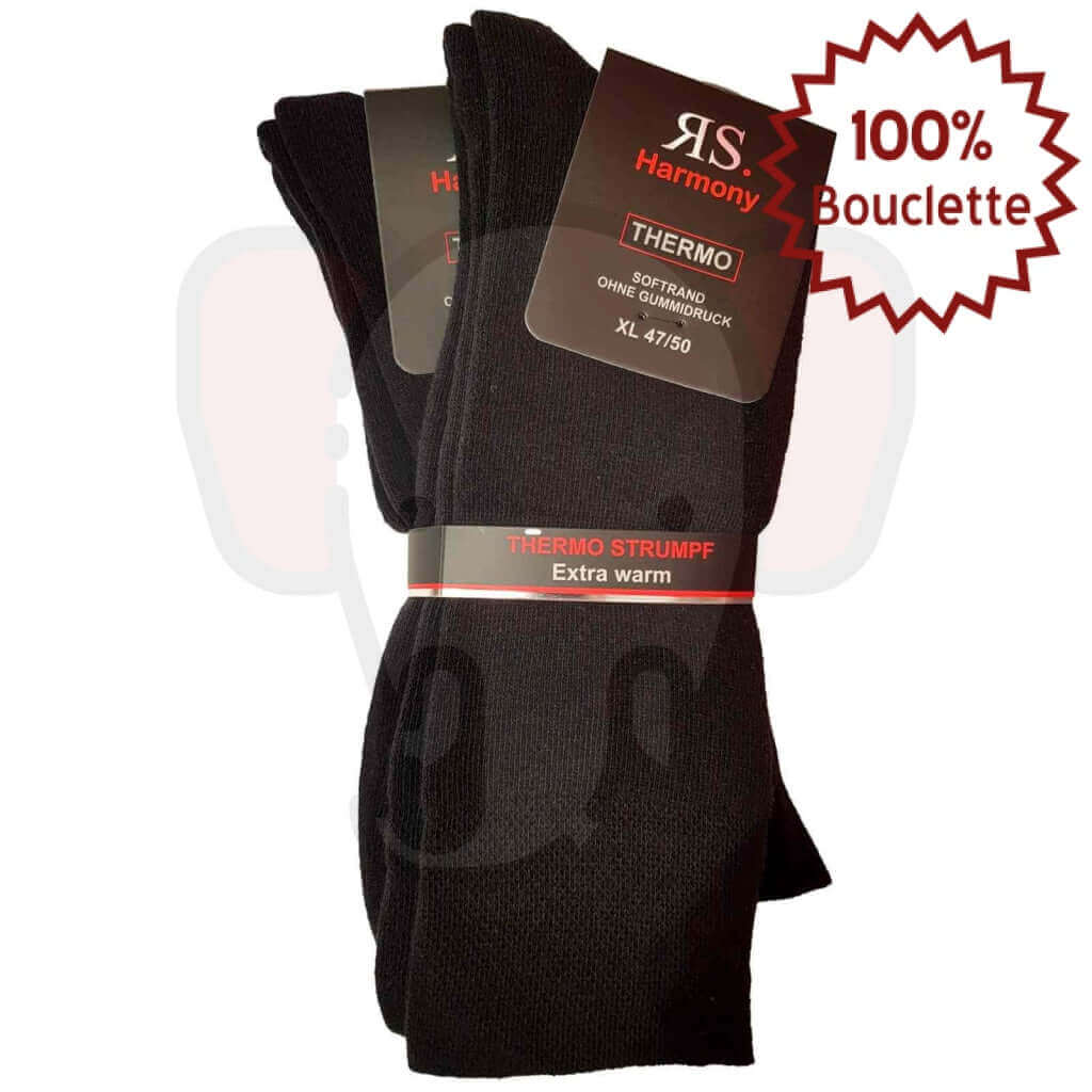 Chaussettes Grande Taille Coton 100% Bouclettes Homme - 2 Paires 47/50 / Noir